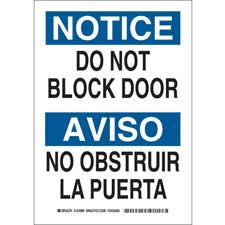 Bilingual NOTICE Do Not Block Door Sign Brady BradyCanada Ca