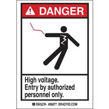 DANGER High Voltage Entry By Authorized Personnel Only Labels Brady