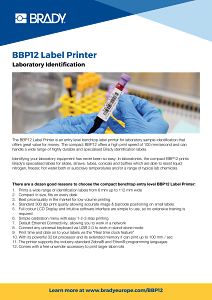 BBP12 Label Printer Laboratory Identification - Information sheet
