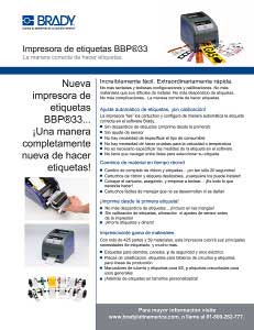 Hoja informativa de la impresora BBP33