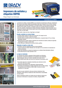 Impresora de señales y etiquetas BBP85  - hoja de información