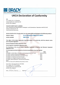 BMP41 Quick Charger UKCA Declaration Of Conformity | Www.brady.eu