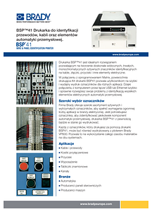 BSP™41 Drukarka do identyfikacji przewodów, kabli oraz elementów automatyki przemysłowej - Arkusz informacyjny
