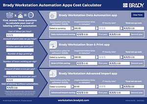 Brady Workstation Automation Apps Cost Calculator (EURO/GBP/USD)