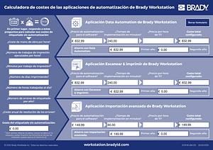 Calculadora de costes de las aplicaciones de automatización de Brady Workstation