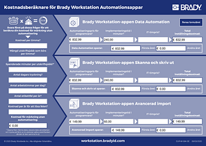 Kostnadsberäknare för Brady Workstation Automationsappar (EURO)