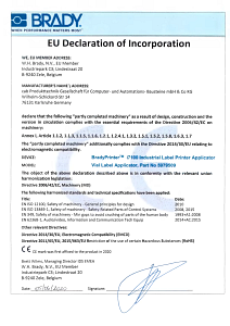 BradyPrinter i7100 vial label applier accessory - EU Declaration of Conformity