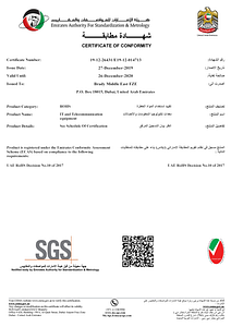UAE Certificate of Conformance - Brady Printers