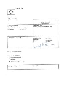 Certificate of AEO License (Dutch)