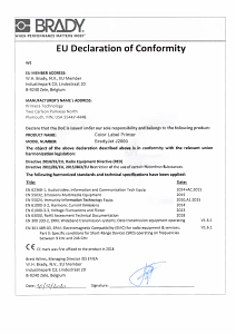 BradyPrinter J2000 - EU Declaration of Conformity