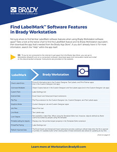 Labelmark Software features to Brady Workstation Guide