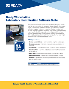 Brady Workstation Laboratory Identification Software Suite Information Sheet