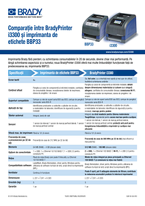 BradyPrinter i3300 &BBP33 comparison sheet - Romanian