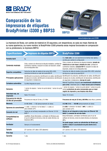 BradyPrinter i3300 & BBP33 comparison sheet - Spanish