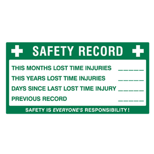 Emergency Information Sign Safety Record This Months Lost Time