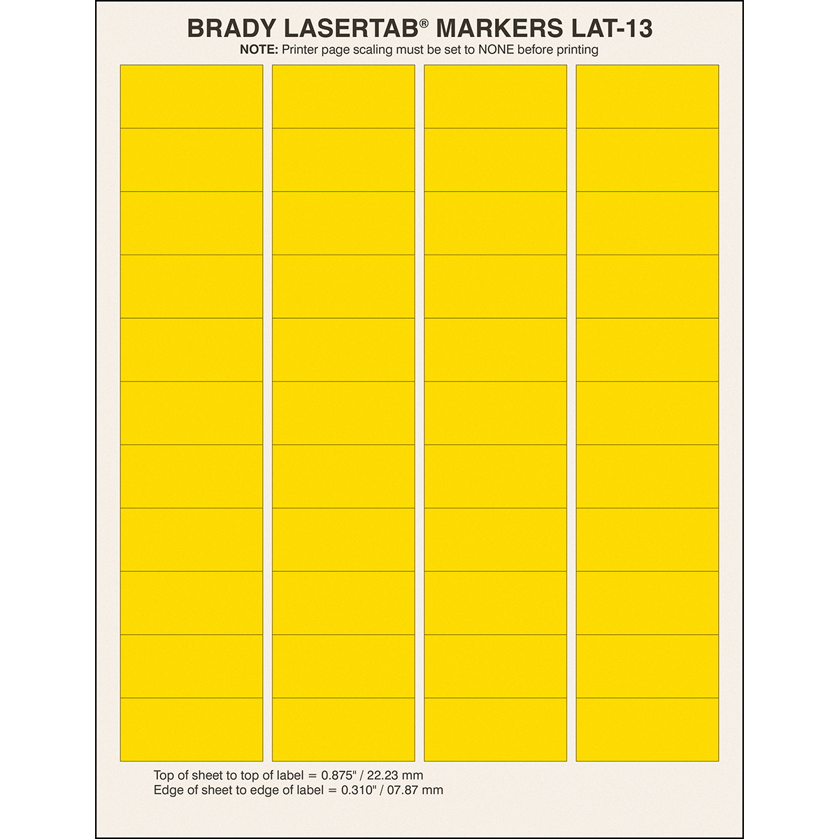 LaserTab Polyester Labels A4 Sheets - Brady Part: ELAT-13-747-YL ...