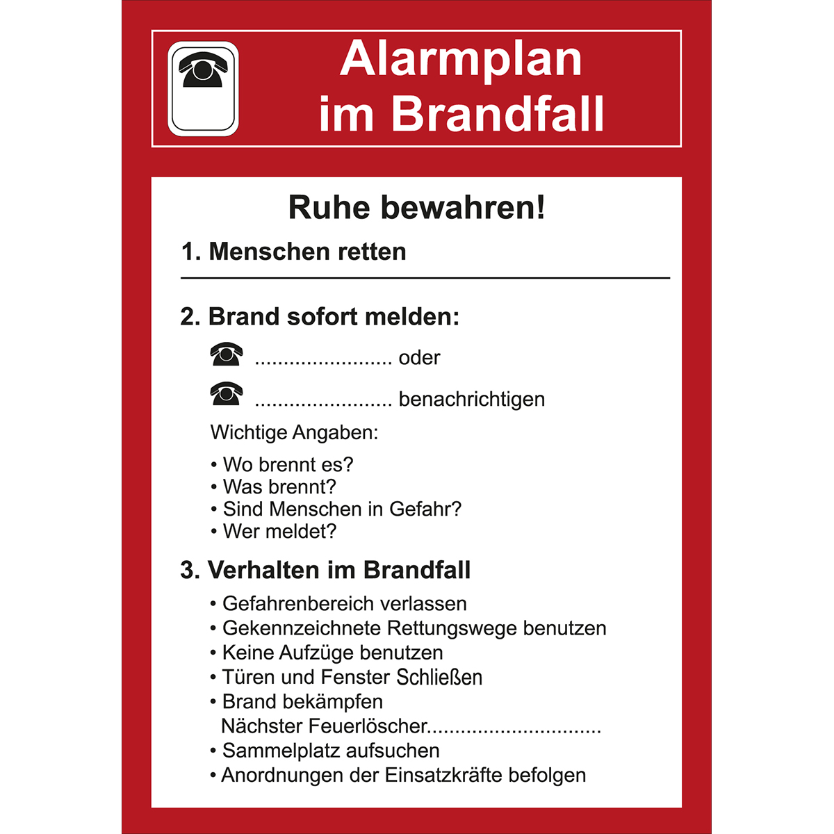 Aushange Brandschutz Notfall Alarmplan Im Brandfall Brady Part 254606 Brady Brady De