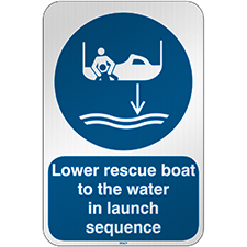 ISO Safety Sign - Lower rescue boat to the water in launch sequence ...