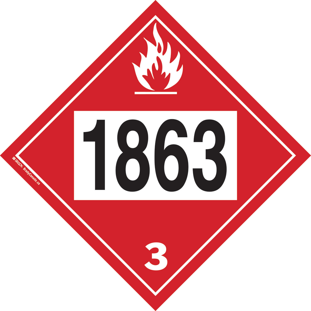 Class 3 UN 1863 Flammable Liquid TDG Placard - Brady Part: 09095R 1863 ...