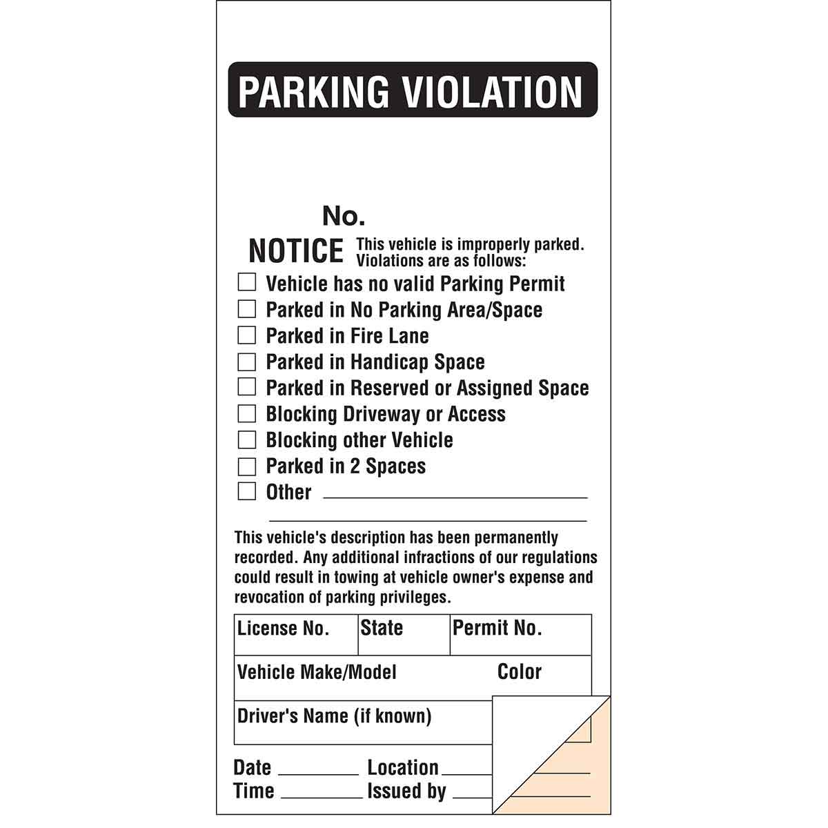 Printable Parking Violation Notice