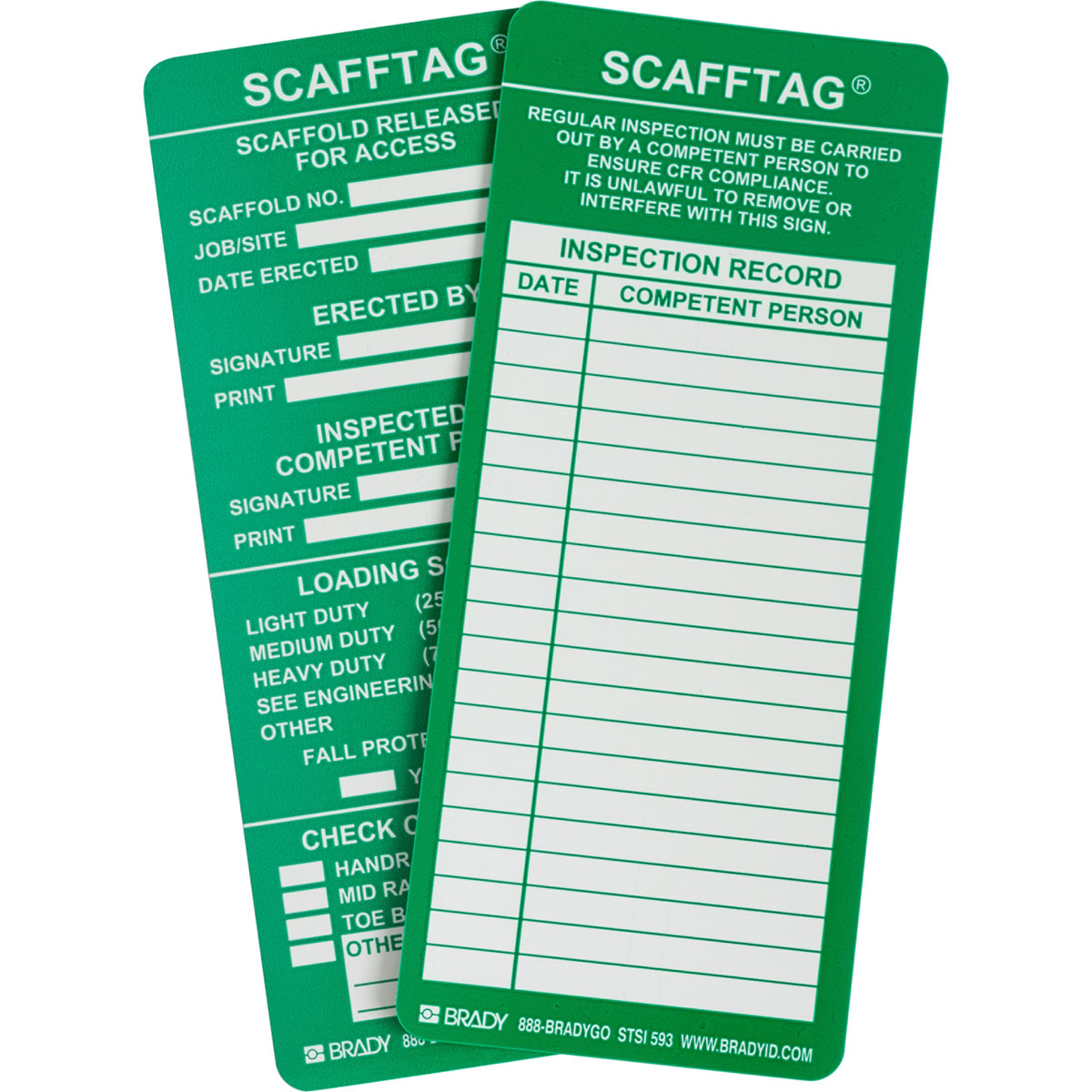 SCAF-STSI593 SCAFFTAG STD INSERTS 3 1/4X7 5/8 GREEN