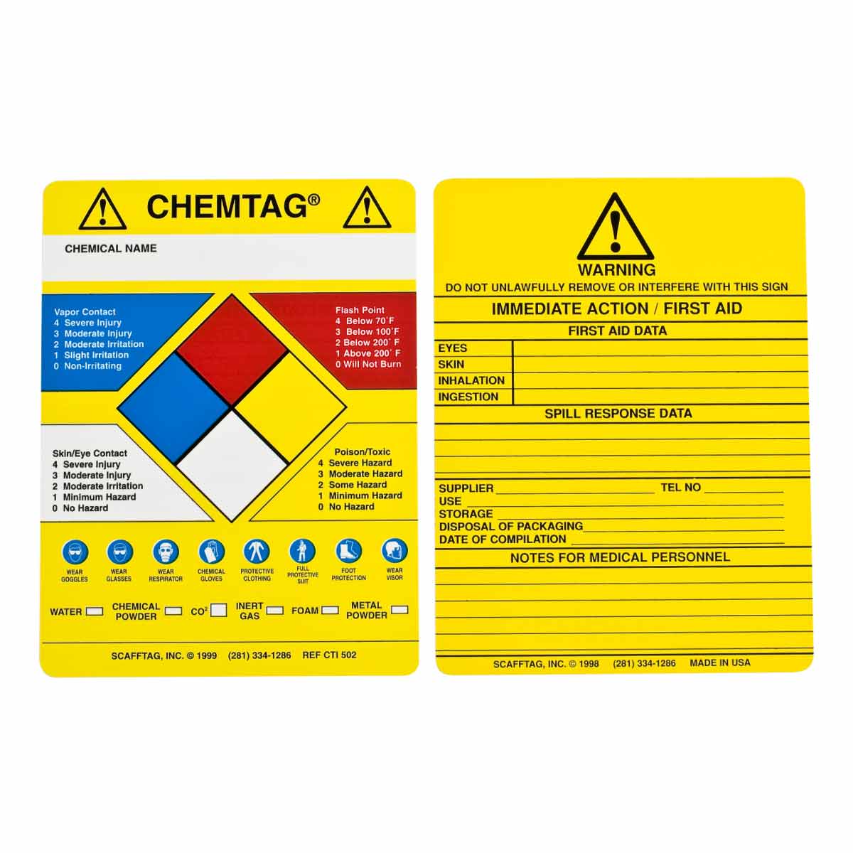 CHEM-CTI502 CHEMTAG INSERTS 5 3/4X7 5/8 R,B,B,Y VNYL