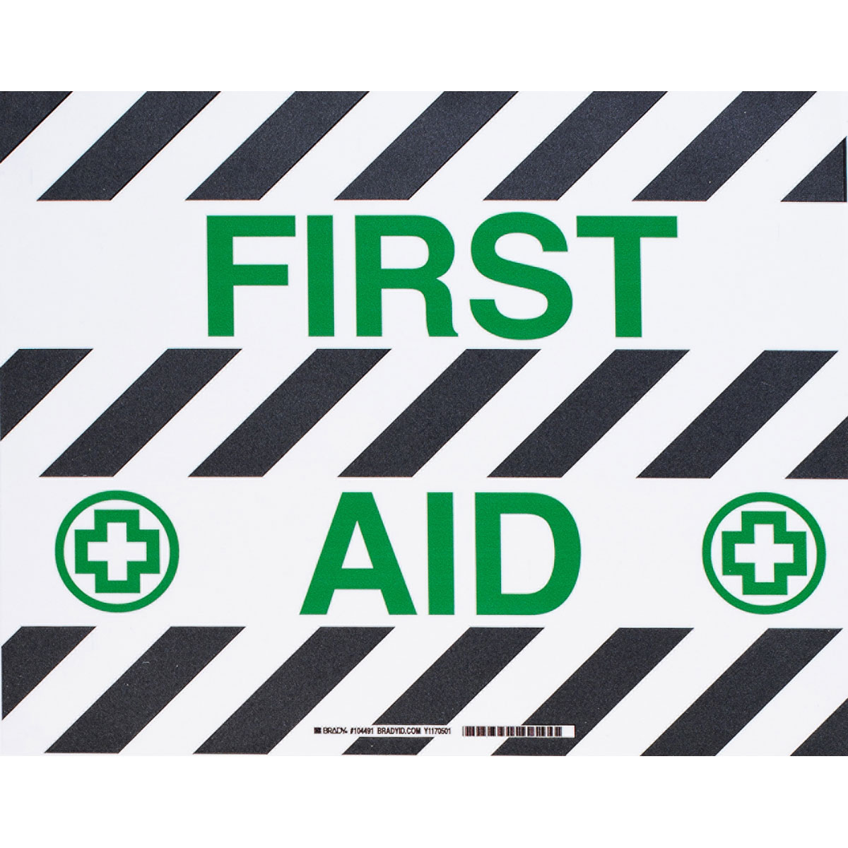 104491 B534FS 14X18 GN,BK/WT FIRST AID W/SYMBOL
