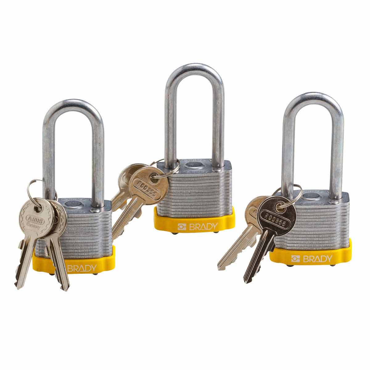 Brady 118946 Yellow 2 Shackle 6 Locks Keyed Different Key Retaining Steel PadLock