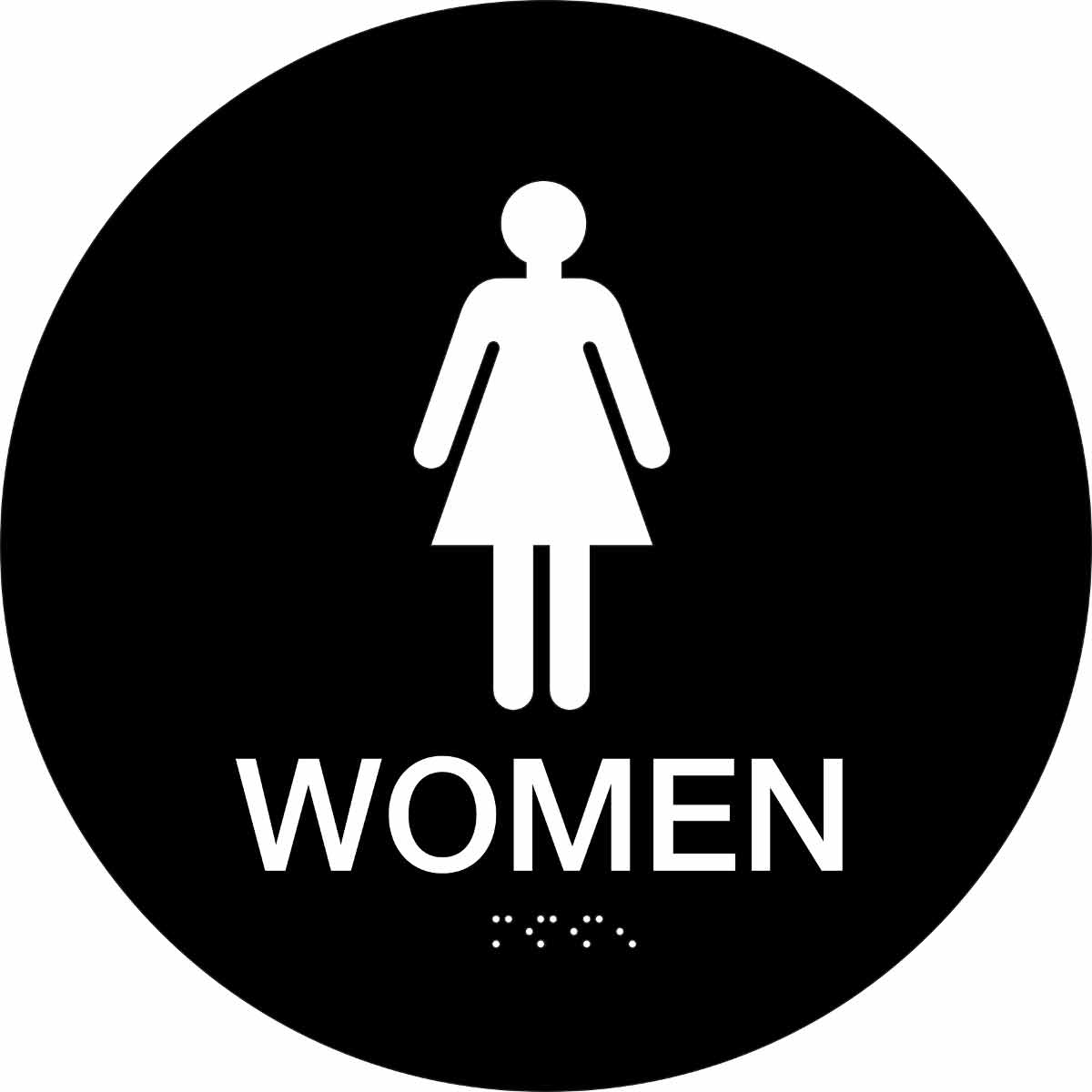 106186 SIGN-CA RESTRM-WOMEN-12 DIAM-BLK/WHT