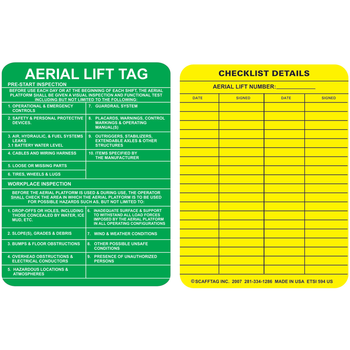 ENT-ETSI 594 ENTRYTAG INSERTS AERIALIFT TAG