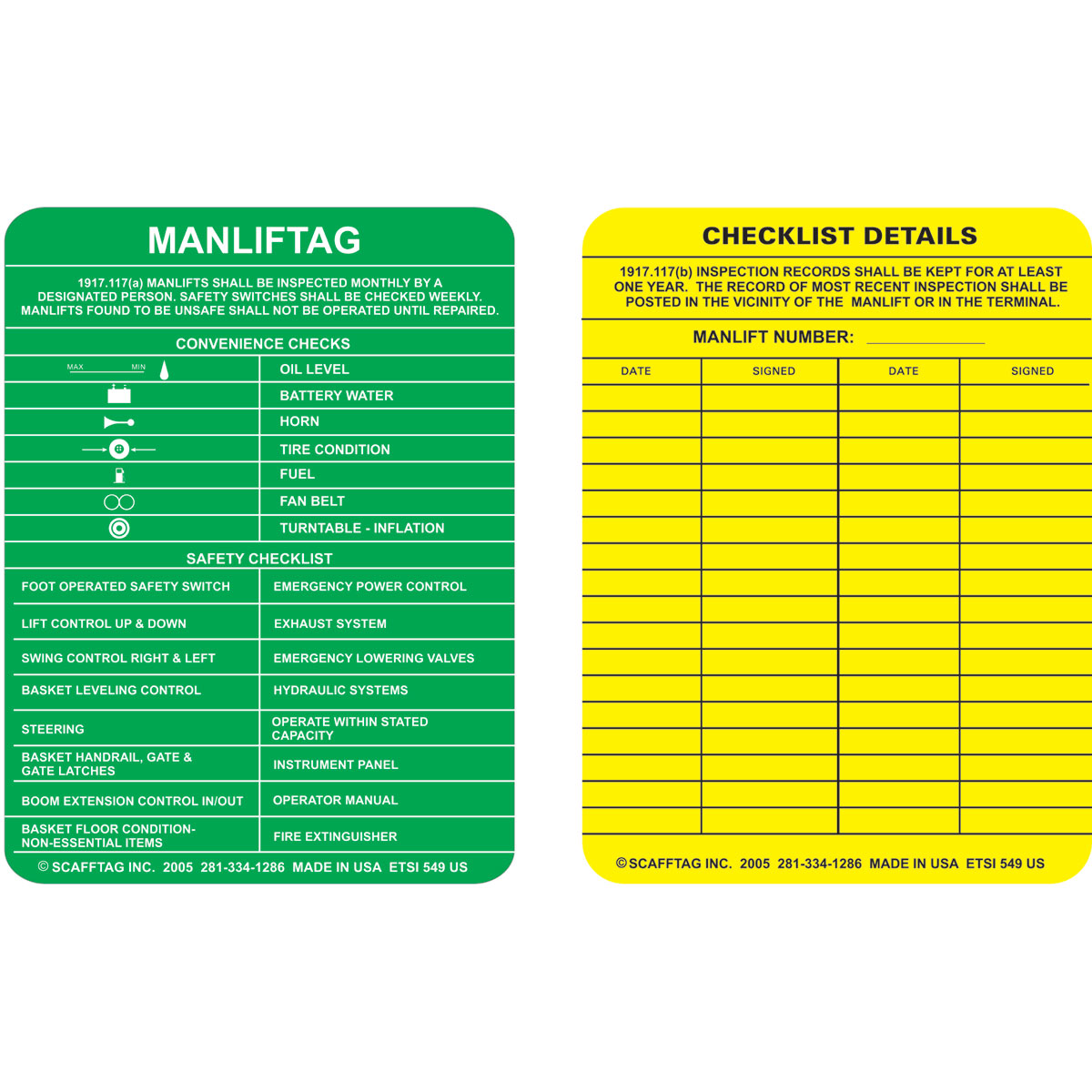 ENT-ETSI 549 ENTRYTAG INSERTS MANLIFTAG