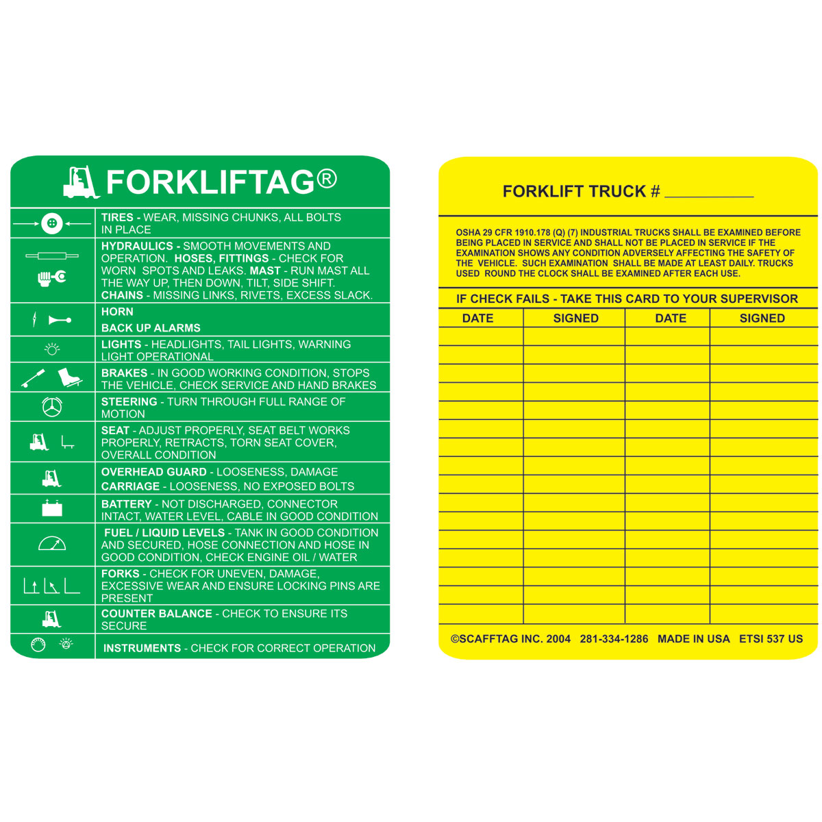 FLT-ETSI 537 FORKLIFT TAG INSERTS FORKLIFT