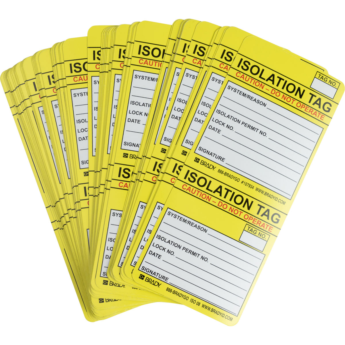 100 Tags ISOLATION TAG INSERTS Brady ISO-ISO 08