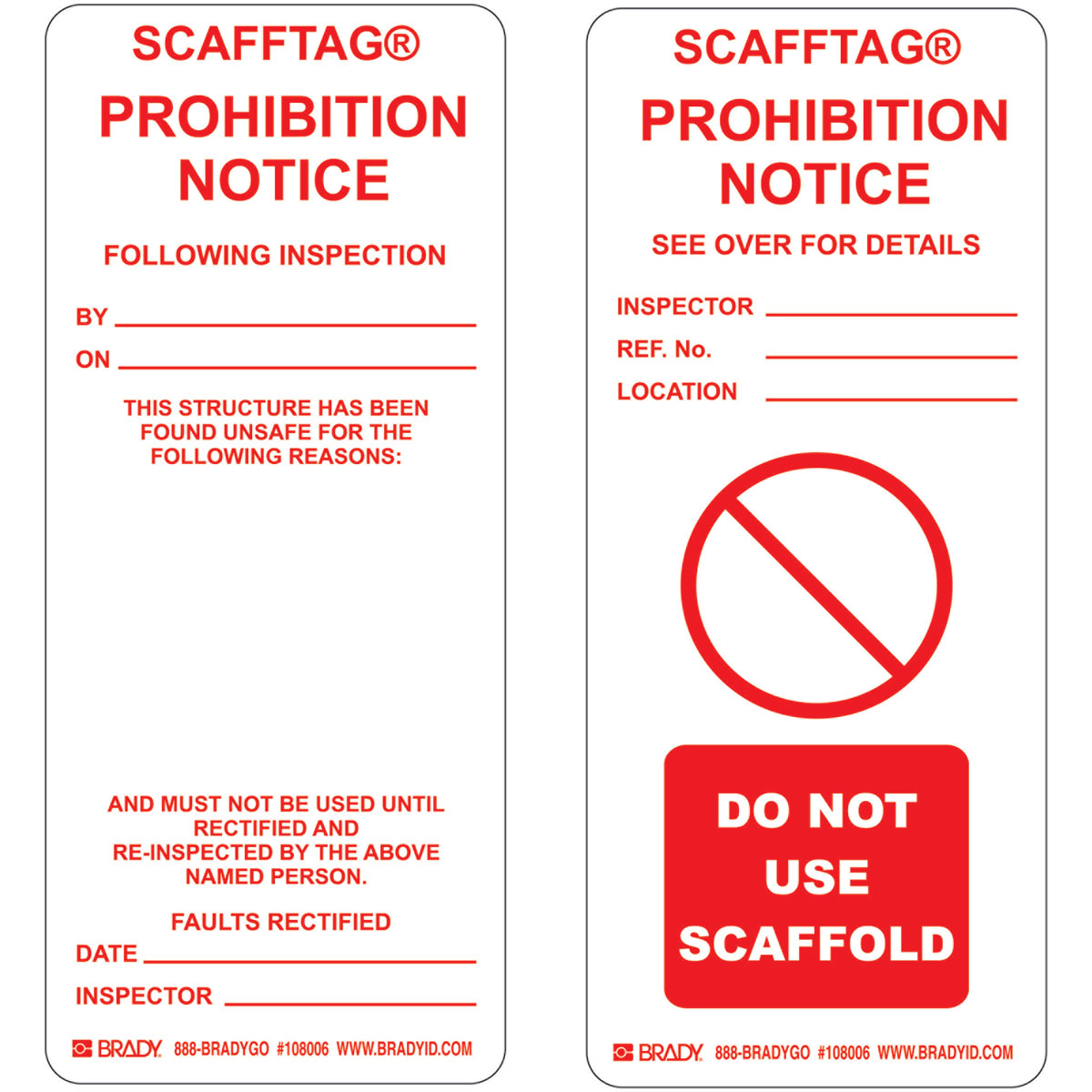 SCAF-STSIP 501 SCAFFTAG INSERTS PROHIBITION 100/PK
