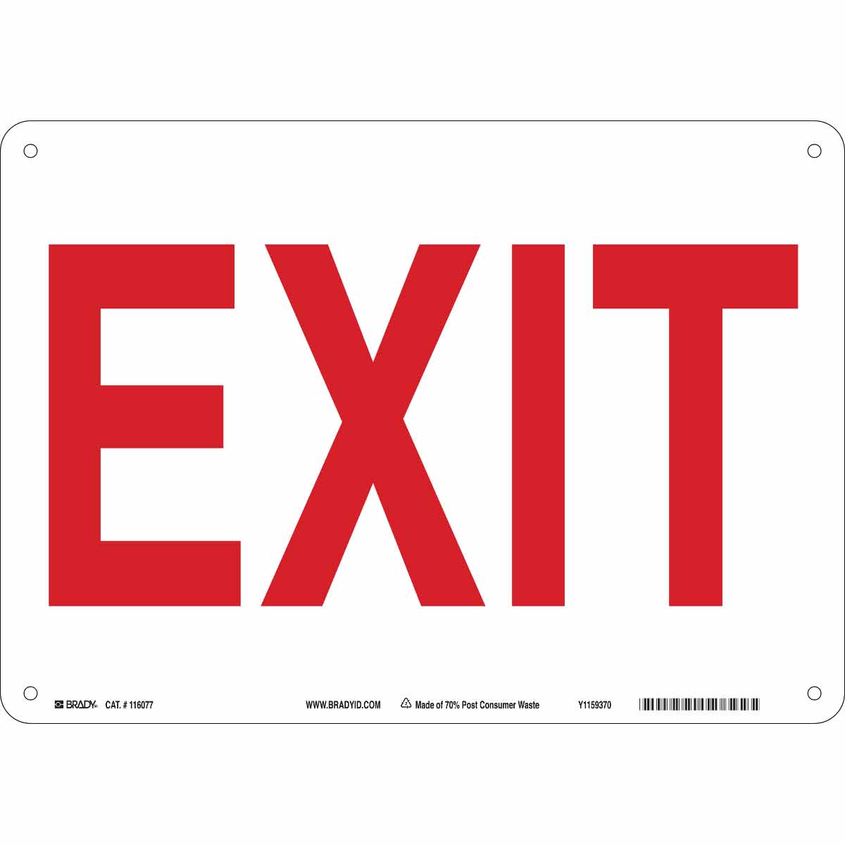 116077 B563,ECO, 10"HX14"W, RED/WHT, EXIT SGN