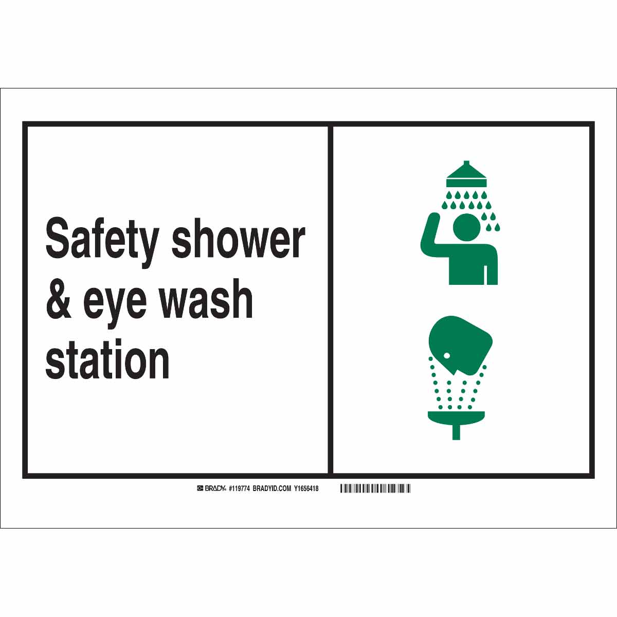 Brady 120679 GID PlasticSafety Shower and Eye Wash Station Office and Facility Sign Black/Green/White 