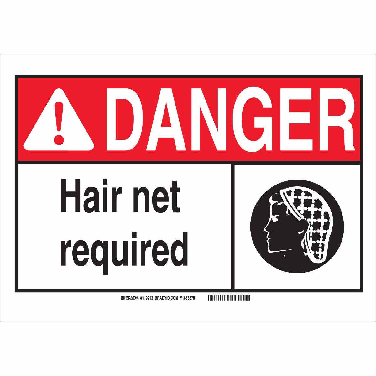 DANGER Hair Net Required Sign Brady Part 120616 Brady