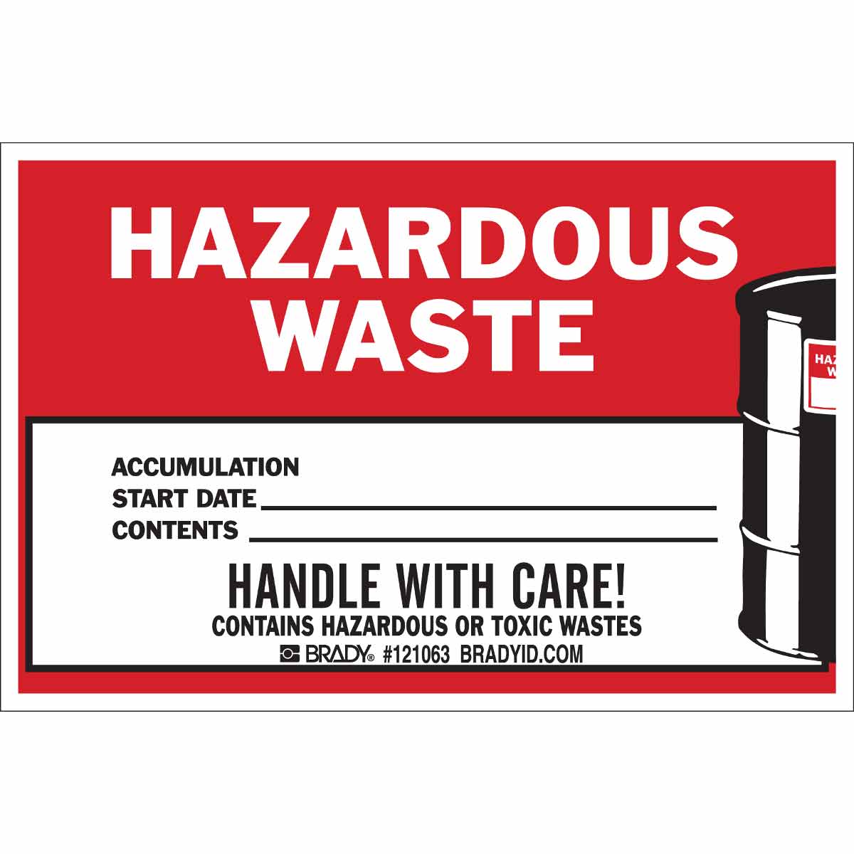 brady part 121063 hazardous waste accumulation start