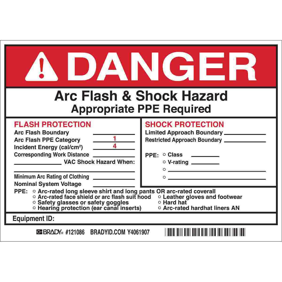 121086 B7569 5X7 BLK/RED/WHT 5/PK ARC FLASH LBL
