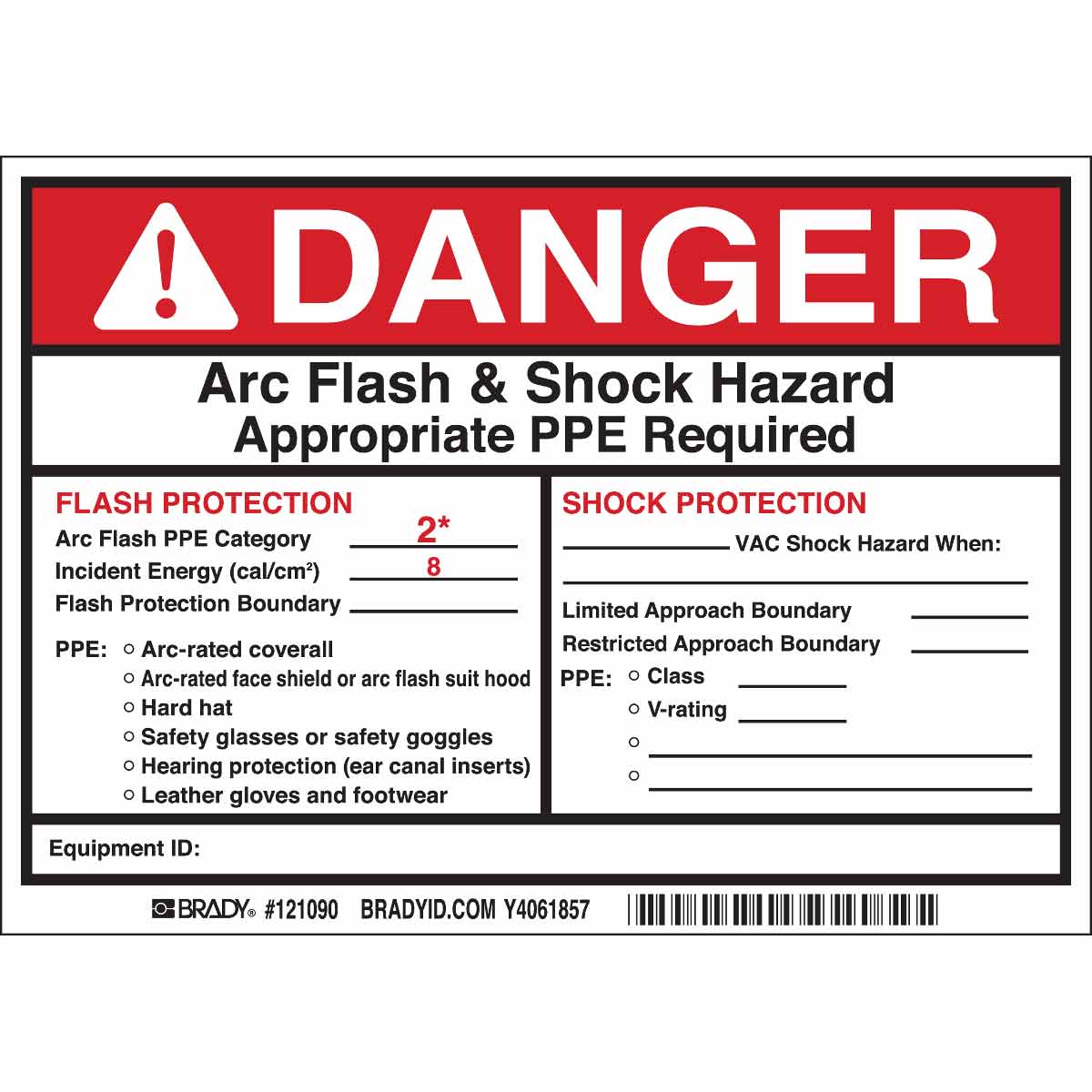 121090 B7569 5X7 BLK/RED/WHT 5/PK ARC FLASH LBL
