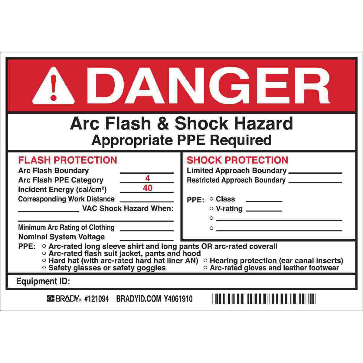 121094 B7569 5X7 BLK/RED/WHT 5/PK ARC FLASH LBL