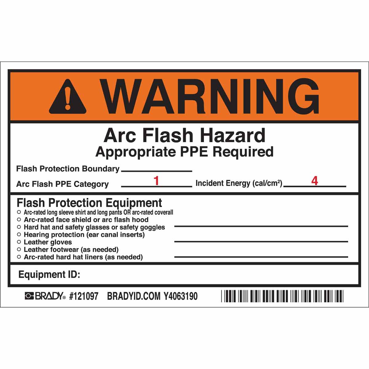 121097 B7569 4X6 BK/OR/RD/WHT 5/PK ARC FLASH LB