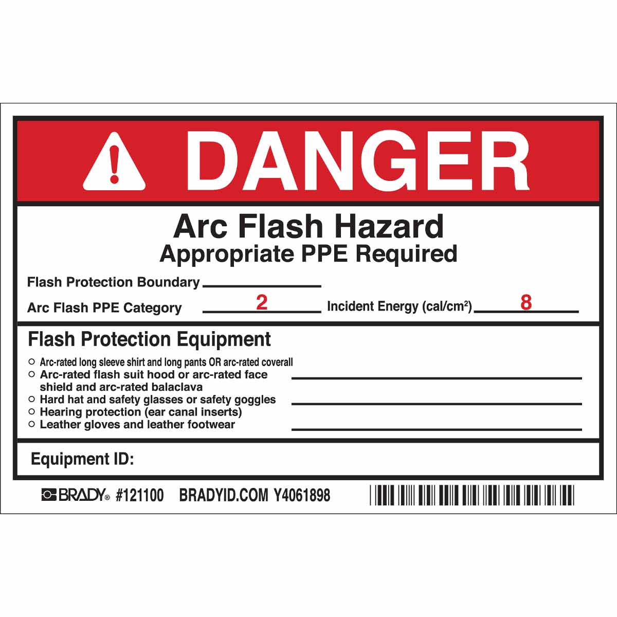 121100 B7569 4X6 BLK/RED/WHT 5/PK ARC FLASH LBL