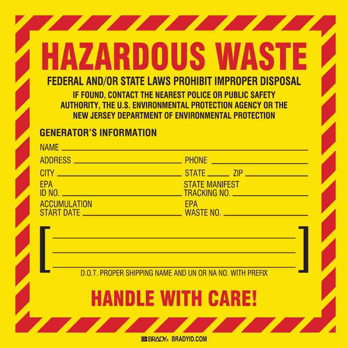 Hazardous Waste Label Template