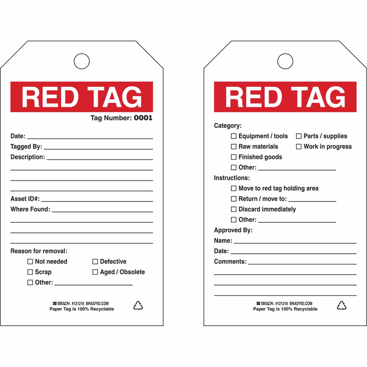 121216 TAG B853 7"X4" RED/BLK/WHT 2SIDE 100/PKG