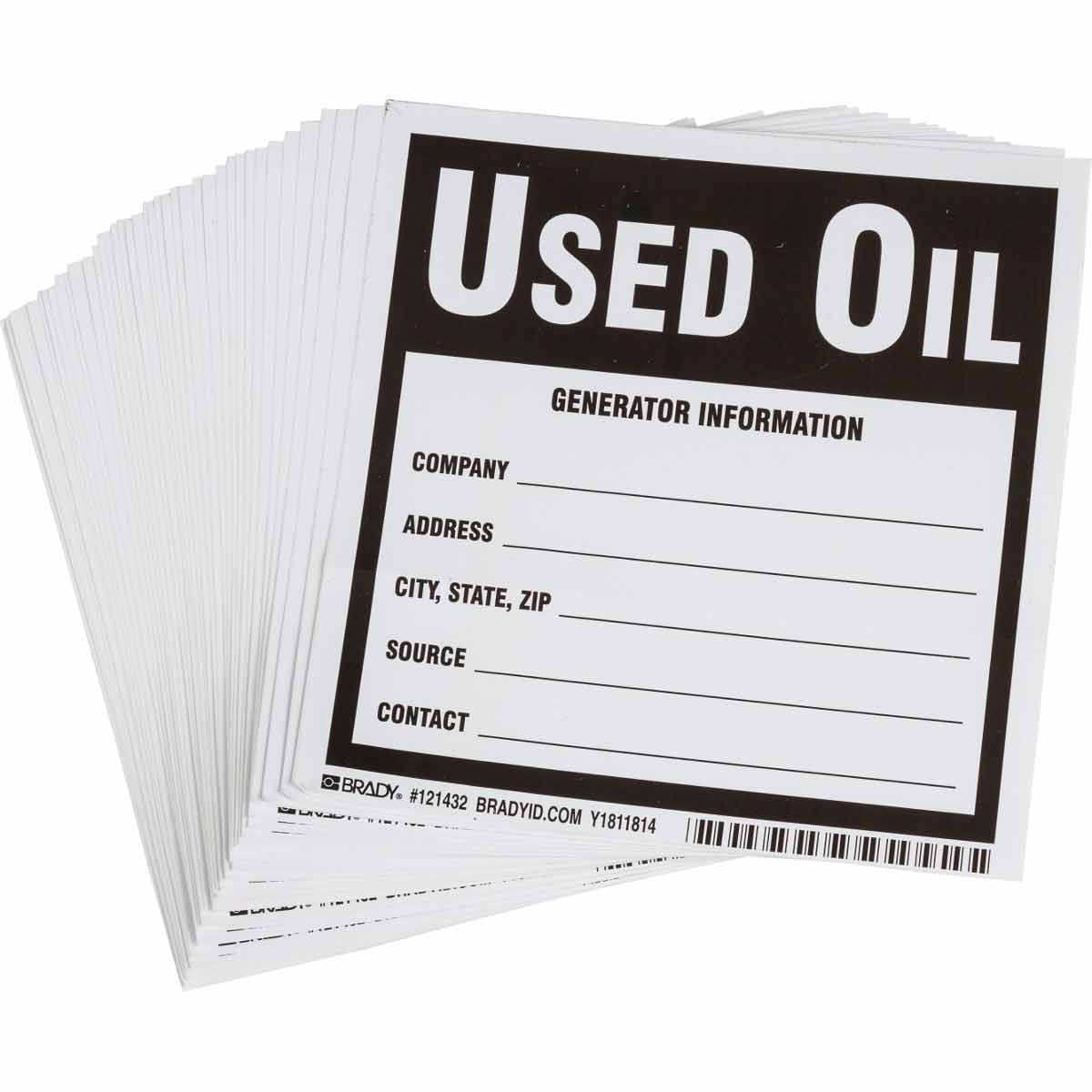 121432 B7569 6X6 BLK/WHT USED OIL LBL 100/PKG