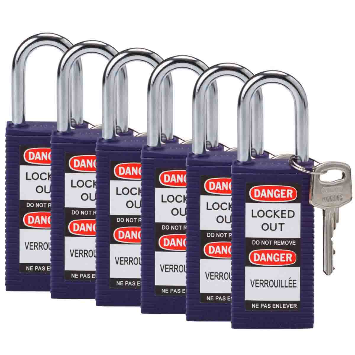 123430 Long Body Nylon Padlock 1.5" KA PL 6PK