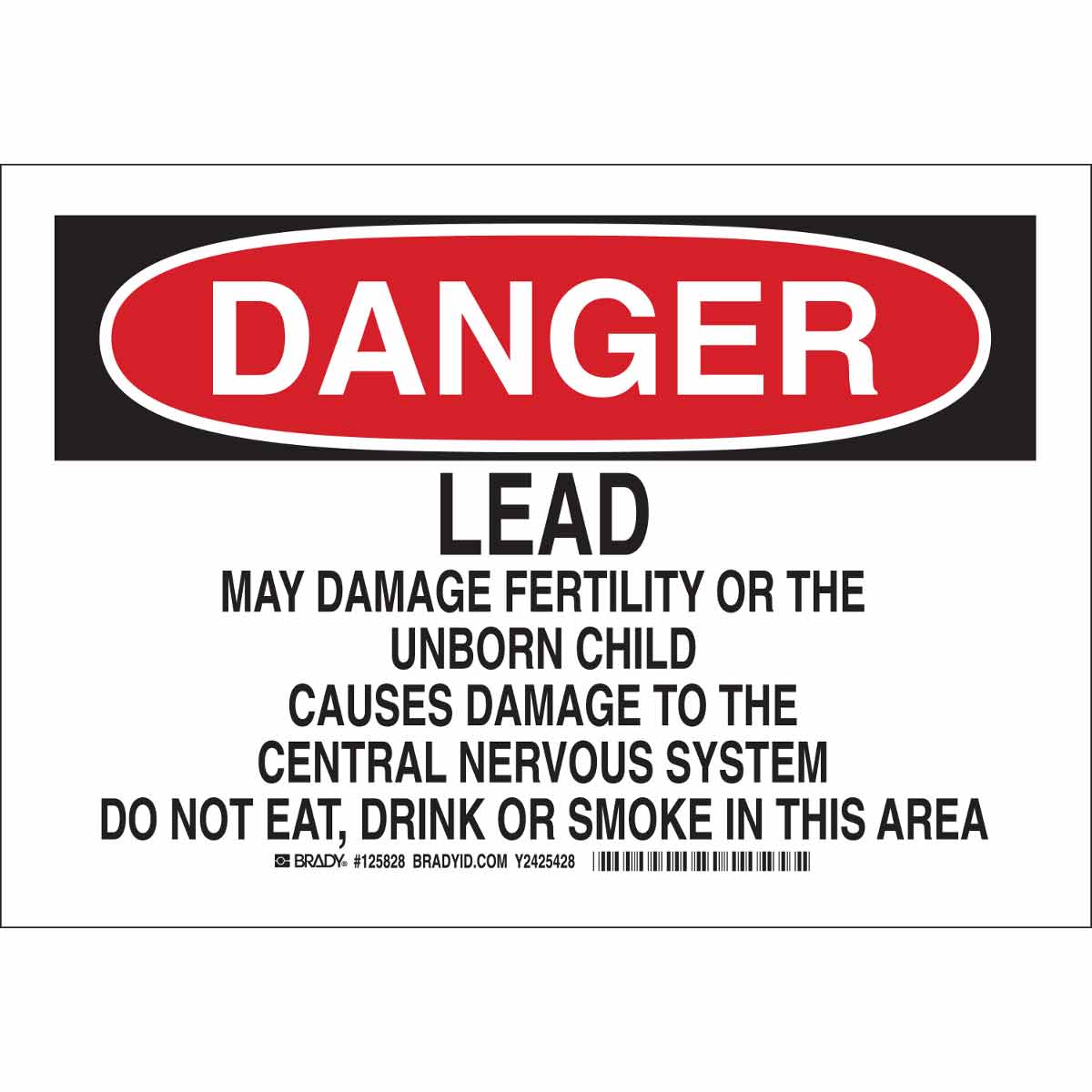 125828 B302 7X10 BLK/RED/WHT DANGER LEAD MAY