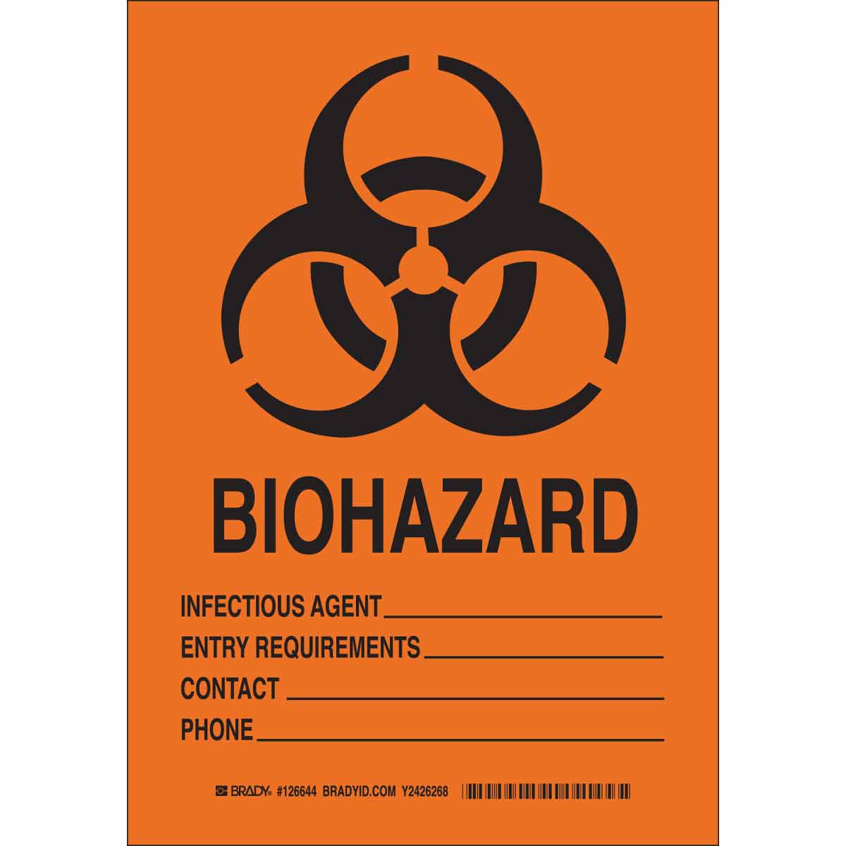 126646 Sign 14X10 BIOHAZARD INFECTIOUS AGENT