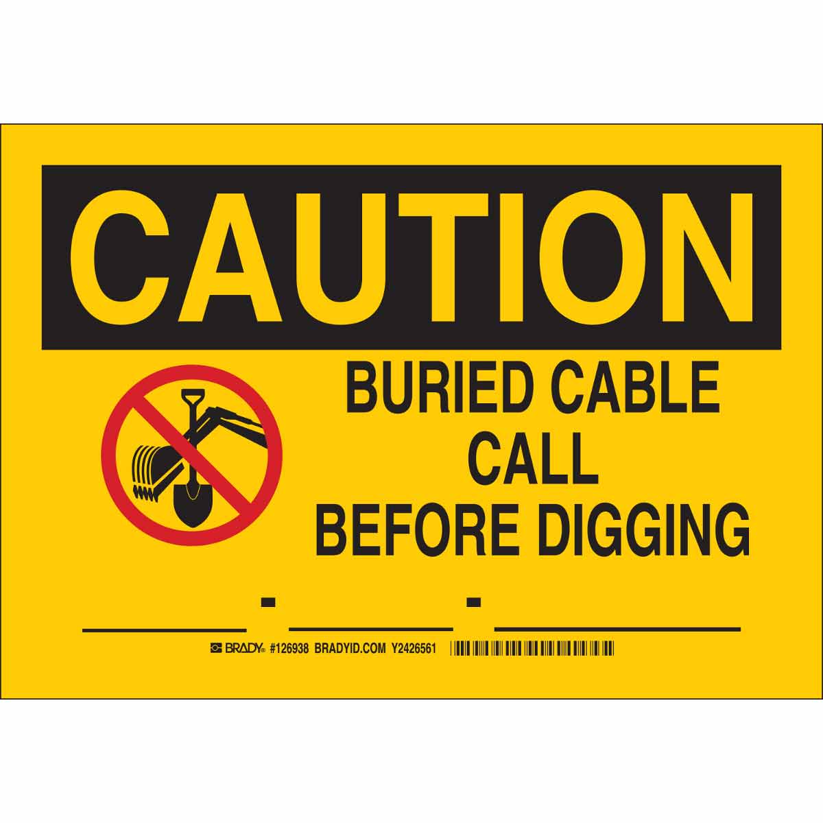 126939 B555 10X14 BLK/RED/YEL CAUTION BURIED